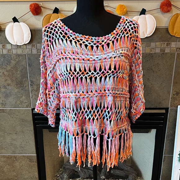 BiBi Tops - Multi colored crochet top from BiBi, size medium